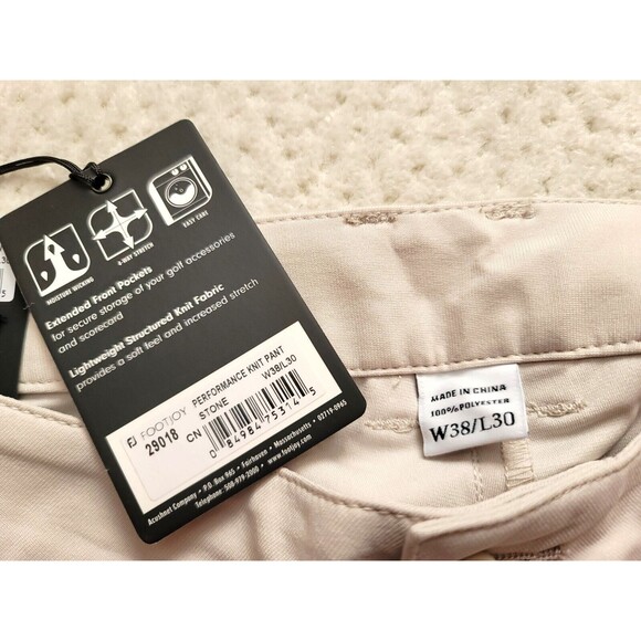 NWT Footjoy Performance Knit Stretch Wicking Golf Pants 29018 Stone Beige 38x30 - Picture 7 of 8